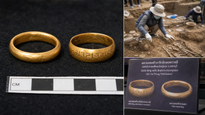 Ancient Brahmi Inscribed Gold Rings Thailand Excavation